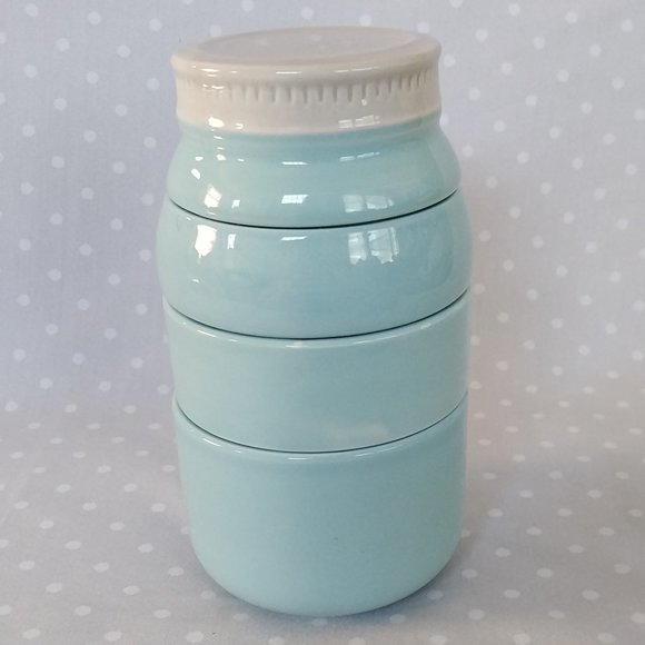 Cost Plus World Market Blue Ceramic Mason Jar Style Stackable Measuring Cups - Picture 4 of 11